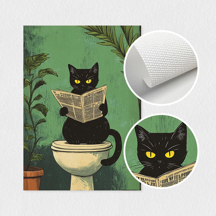 Set of 3 Funny Bathroom Black Cat Wall Art Canvas Print