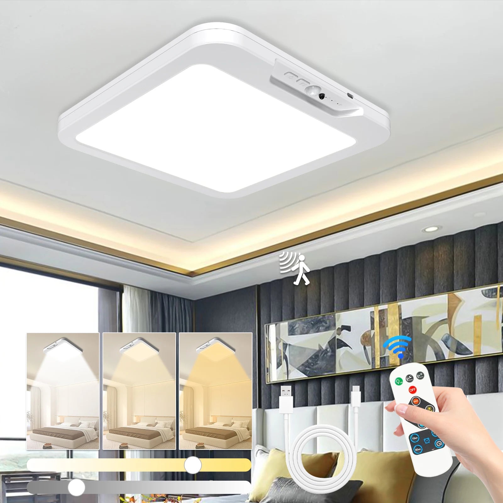 Rechargeable Motion Sensor Ceiling Light with Remote