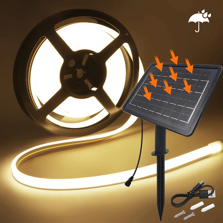 24V LED Neon Light Strip Solar Waterproof 8 Modes 320LEDs/m