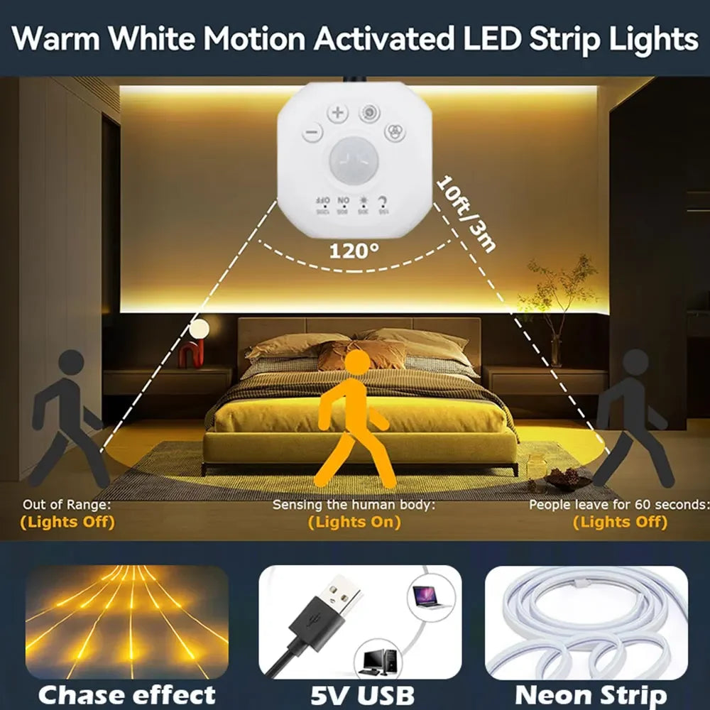 Flowing light strip LED Motion Sensor Light Indoor Under Bed Lights