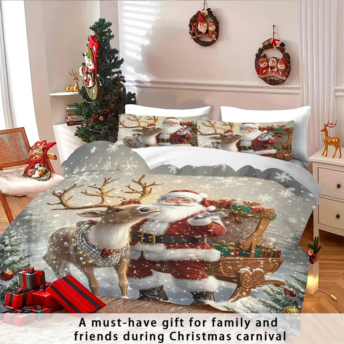 3pcs Santa Claus Printed Bedding Set