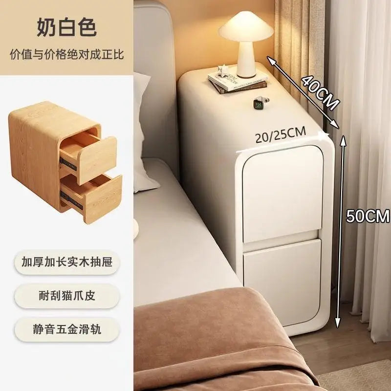 Solid Wood Bedside Table with 2 Drawers No-Leg Design Small