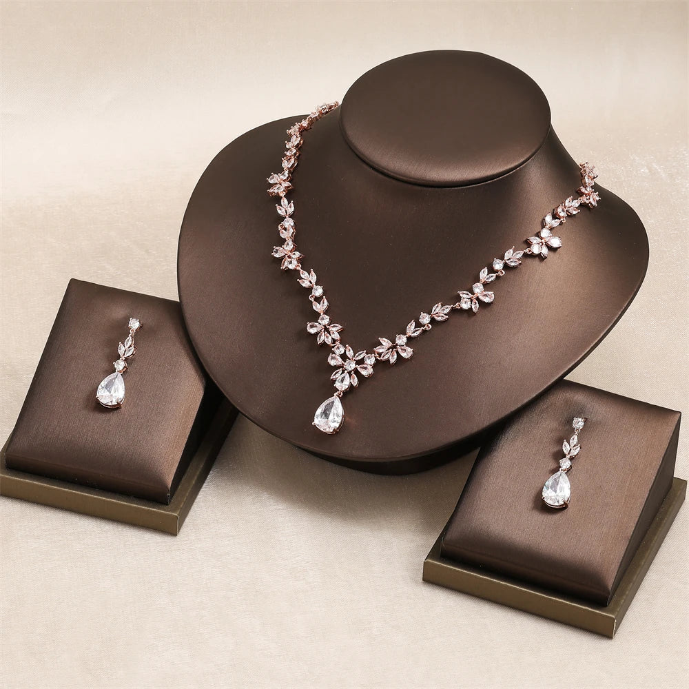 ZAKOL Brand Luxury AAA Zircon Earrings Necklace Jewelry Set