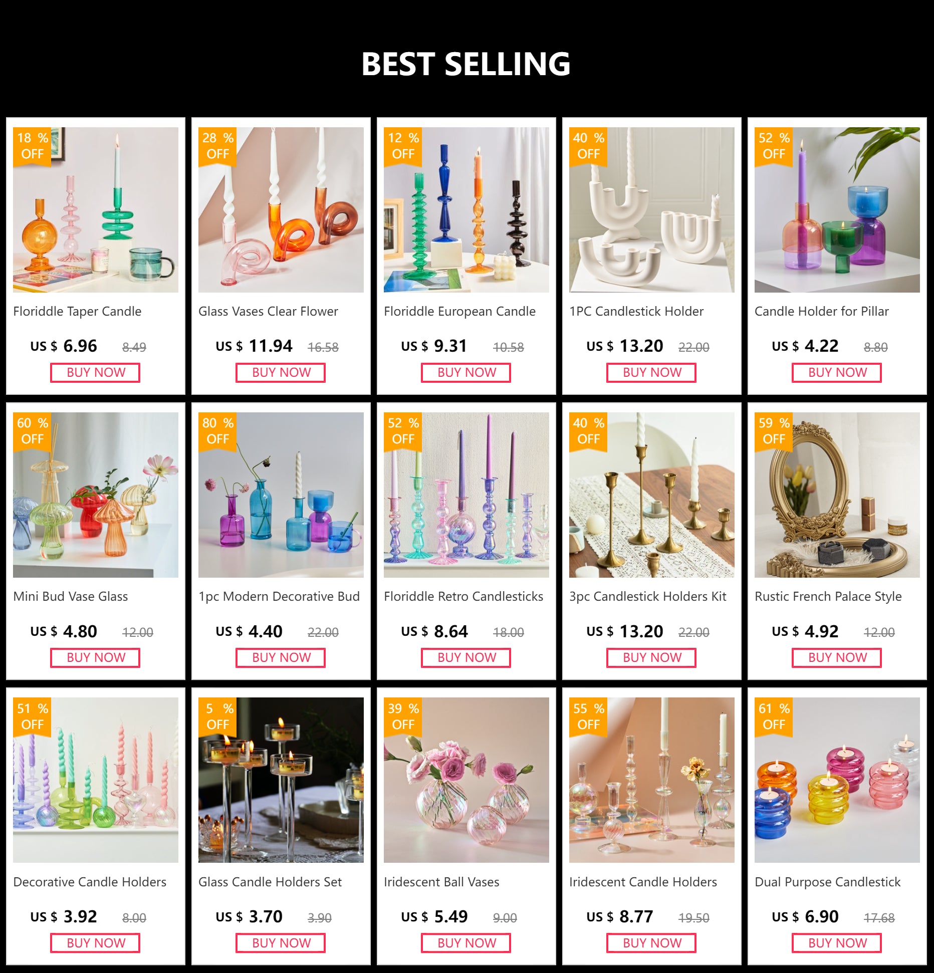 3pc Candlestick Holders Kit Brass Gold Candlestick Set