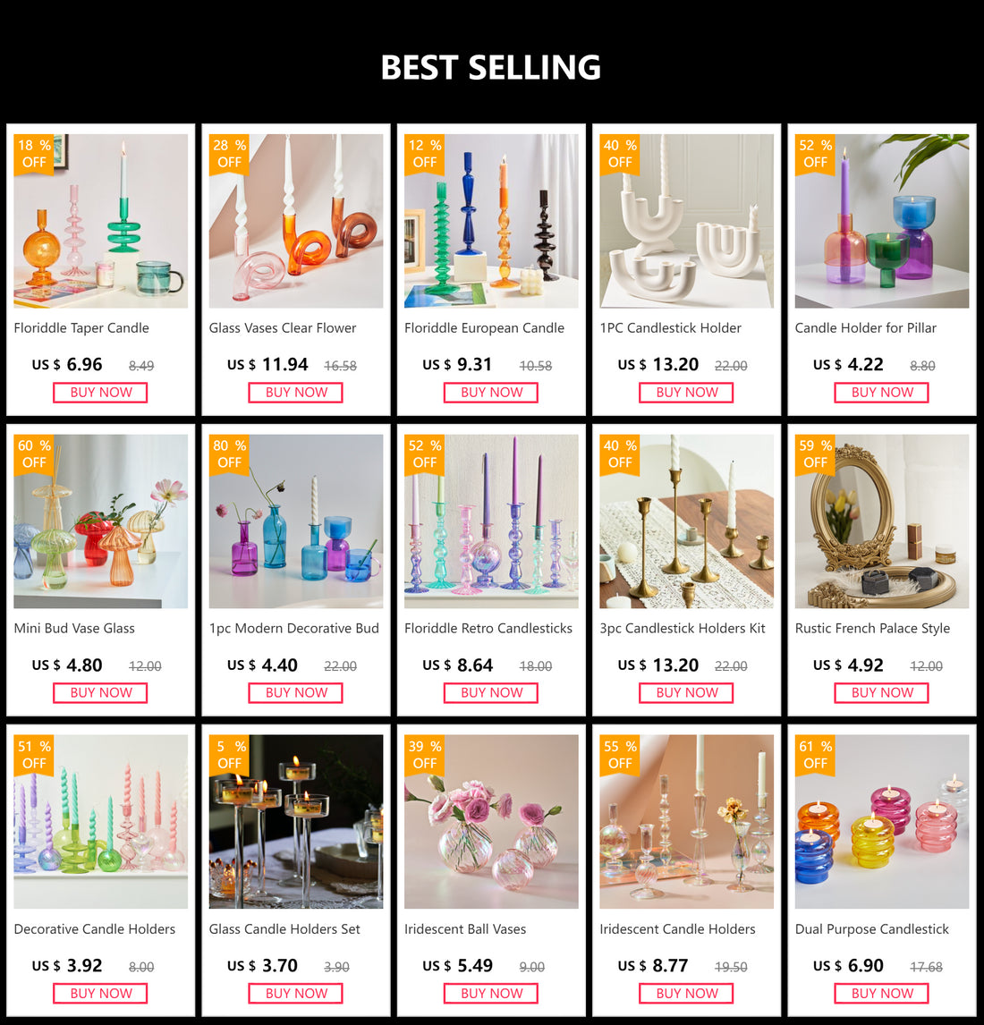 3pc Candlestick Holders Kit Brass Gold Candlestick Set