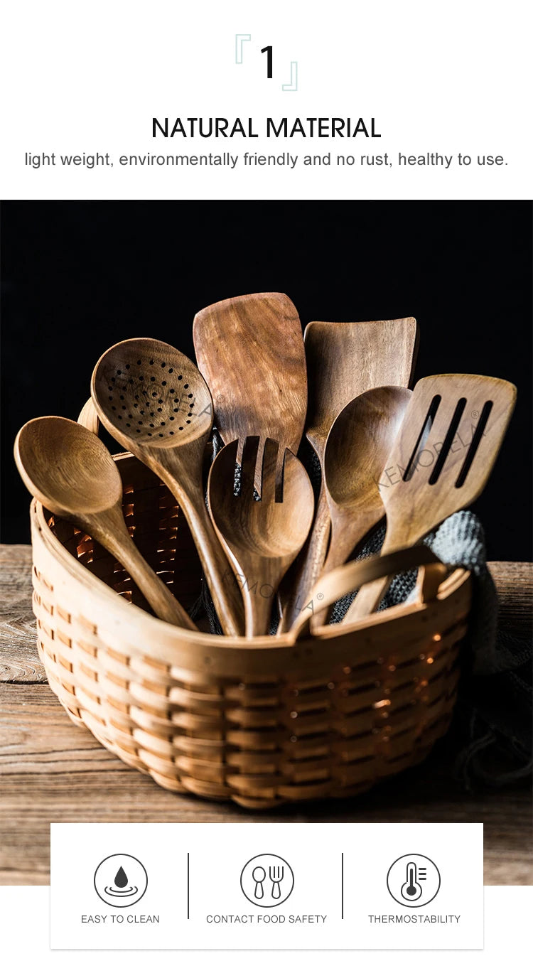 9PCS Wooden Spoons For Cooking, Wooden Utensils For Cooking