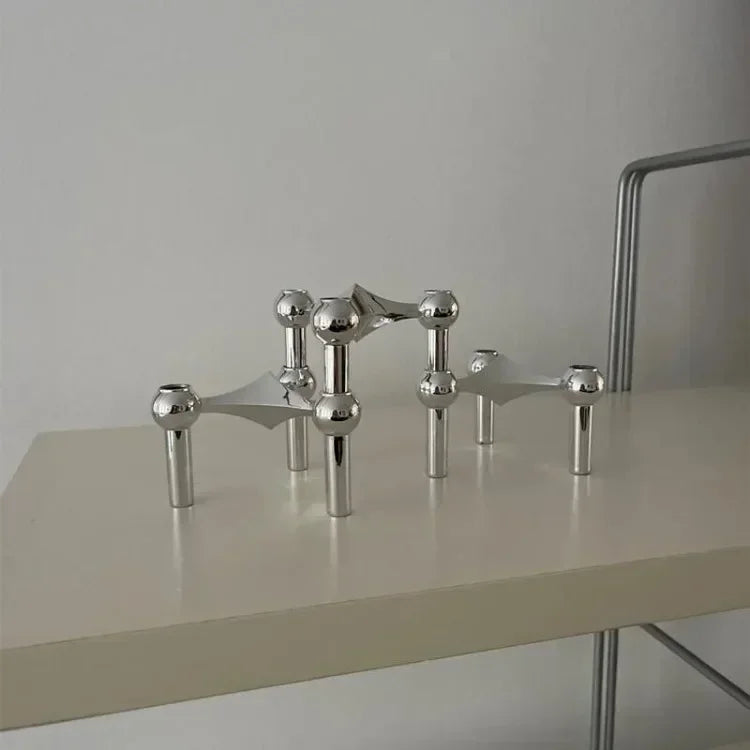 Metal Molecular Structure Candle Holder Nordic Silver Candlestick