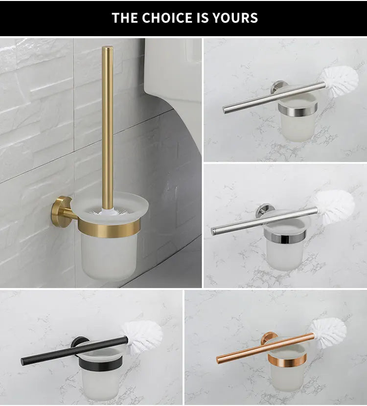 Toilet Brush Holder Wall Mount WC Cleaning Brush Stainless Steel