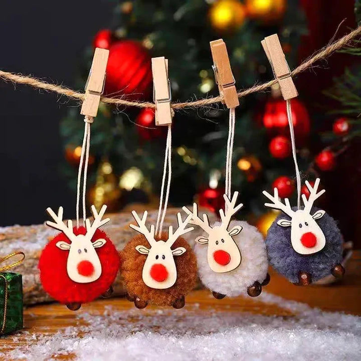 20/1Pcs Christmas Felt Wooden Elk Hanging Ornaments Cute Reindeer Xmas