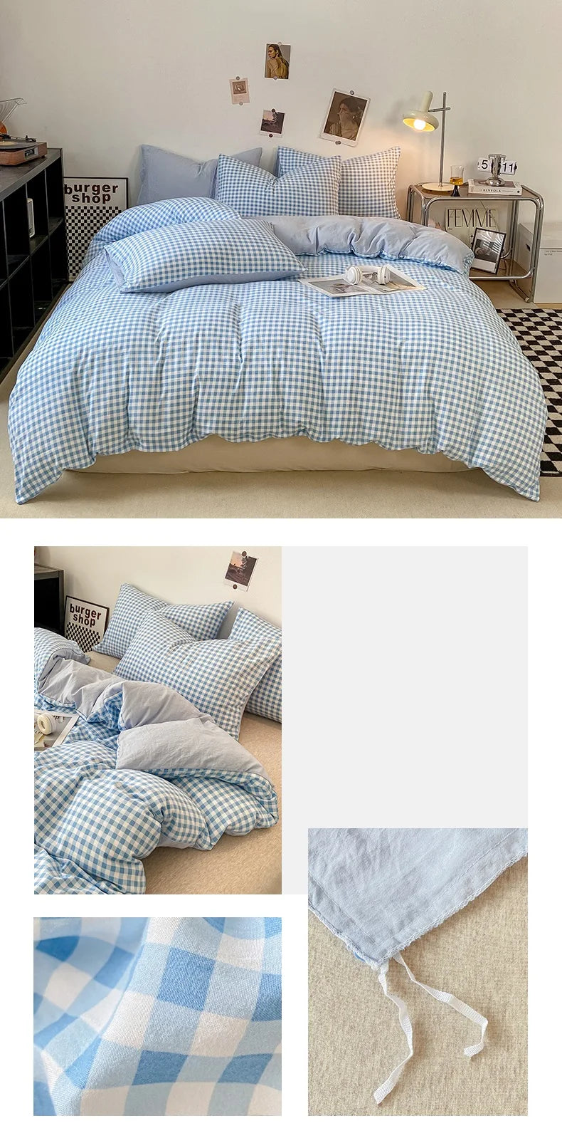 Skin-friendly Quilt Cover Plaid Style Duvet Covers Double Side Bed Cover