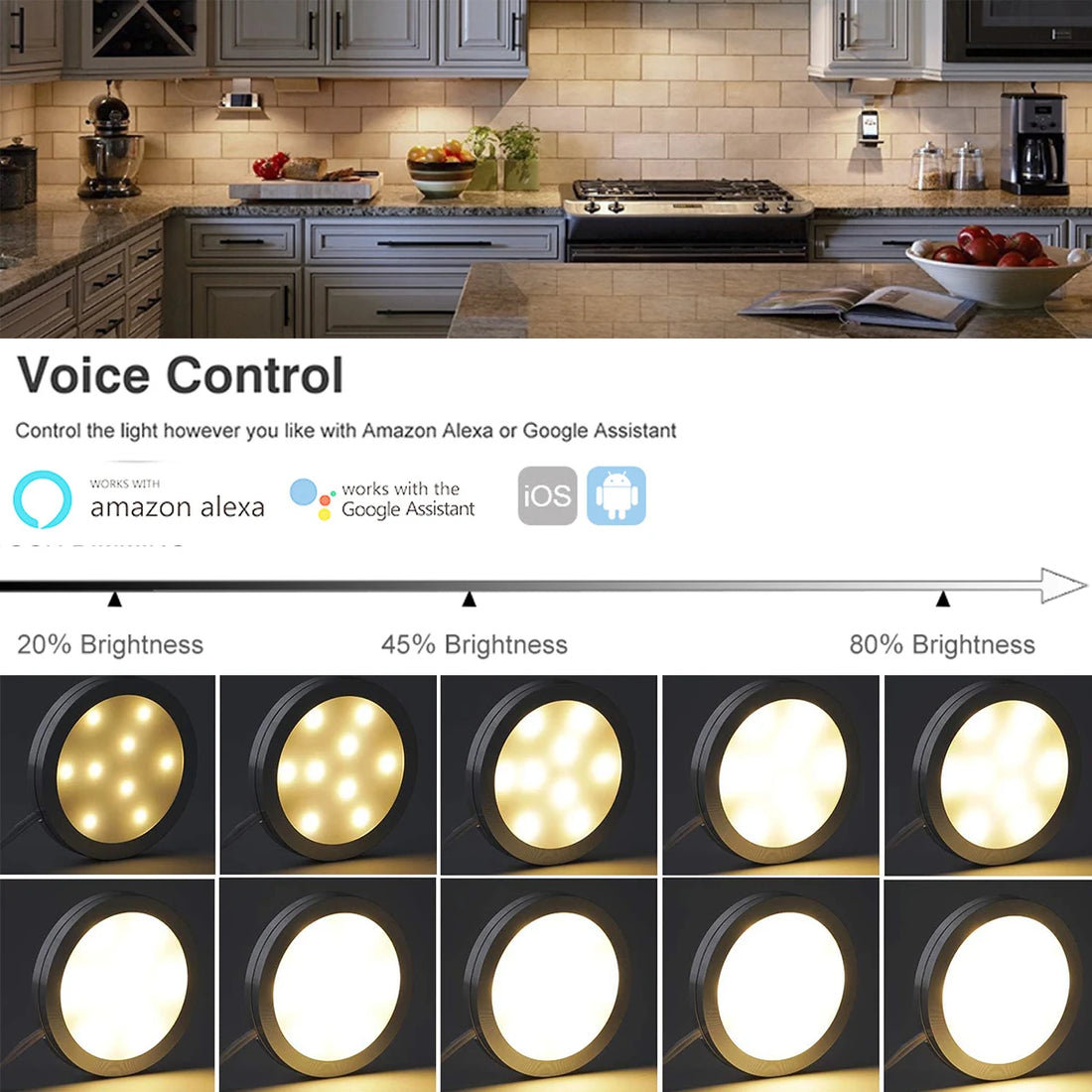 Tuya Zigbee 3.0 Smart LED Under Cabinet Lighting Dimmable Puck Lights Full