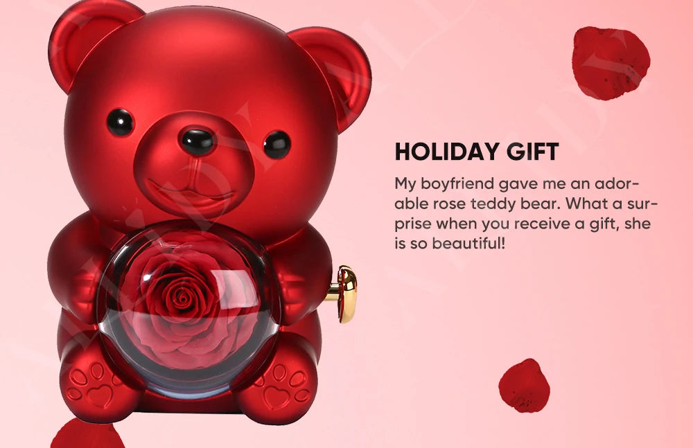 2025 Hot Eternal Rose Teddy Bear Gift Box with Custom Necklace Jewelry Set