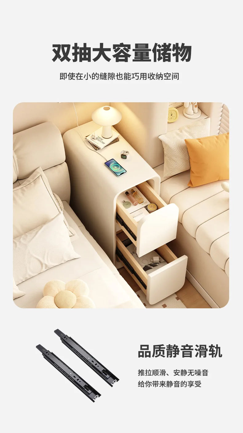 Solid Wood Bedside Table with 2 Drawers No-Leg Design Small