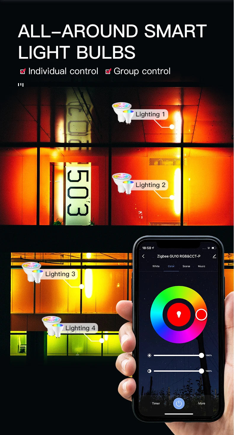 MOES Tuya ZigBee GU10 WIFI Smart LED Bulbs RGB C+W White 5W