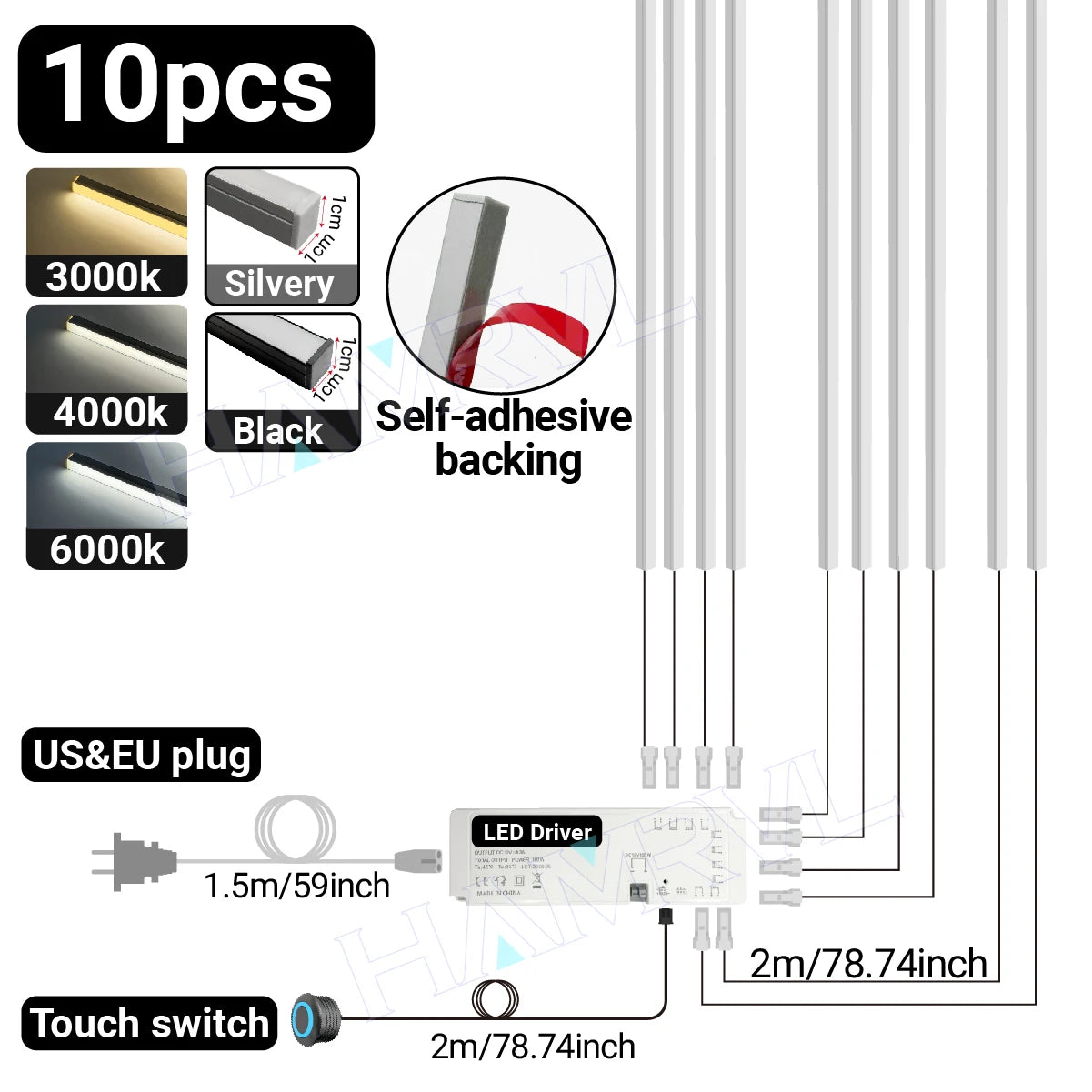 LED Light Kit Touch Dimming Aluminum Strip Lamp