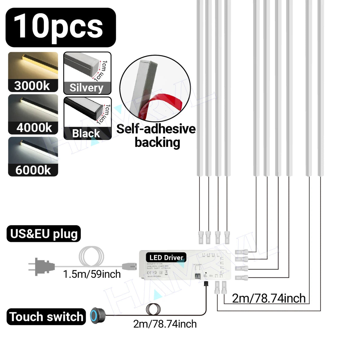 LED Light Kit Touch Dimming Aluminum Strip Lamp