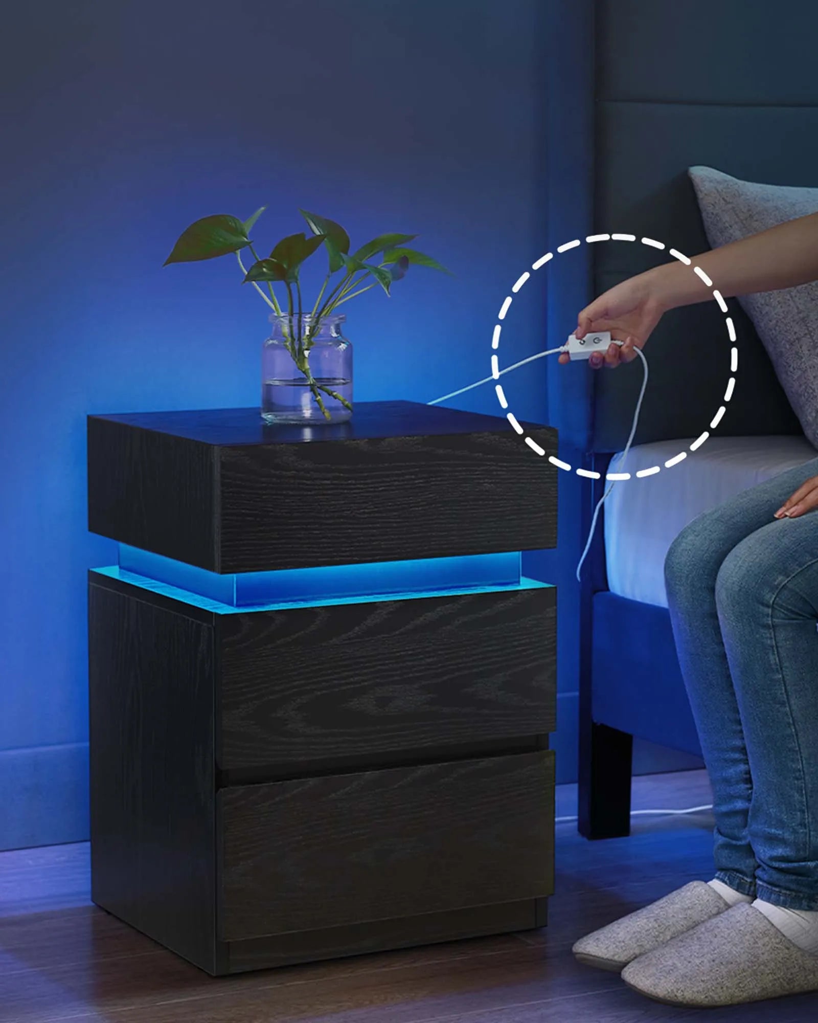 VASAGLE Bedside table with LED lighting