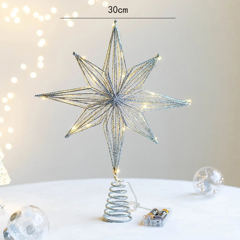 30cm Led Star Christmas Tree Topper With String Lights Festive