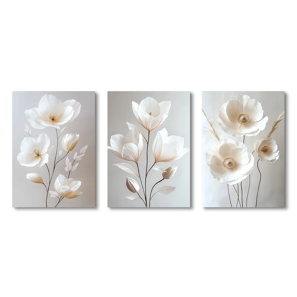 1PC/3PCS Frameless Nordic Beige Peony Flowers Canvas Painting