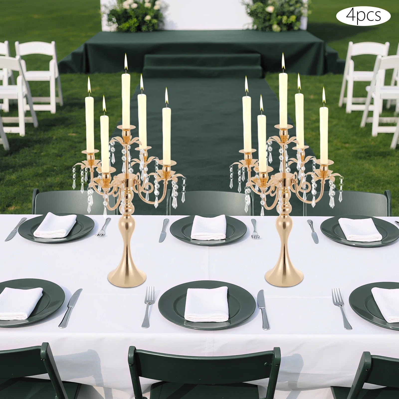 4Pcs 5-Arm Vintage Candle Holders 20in Black