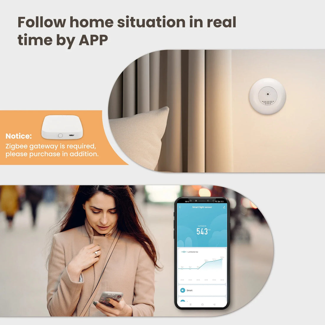 MOES Tuya Zigbee Smart Light Sensor Illuminance Brightness Detection