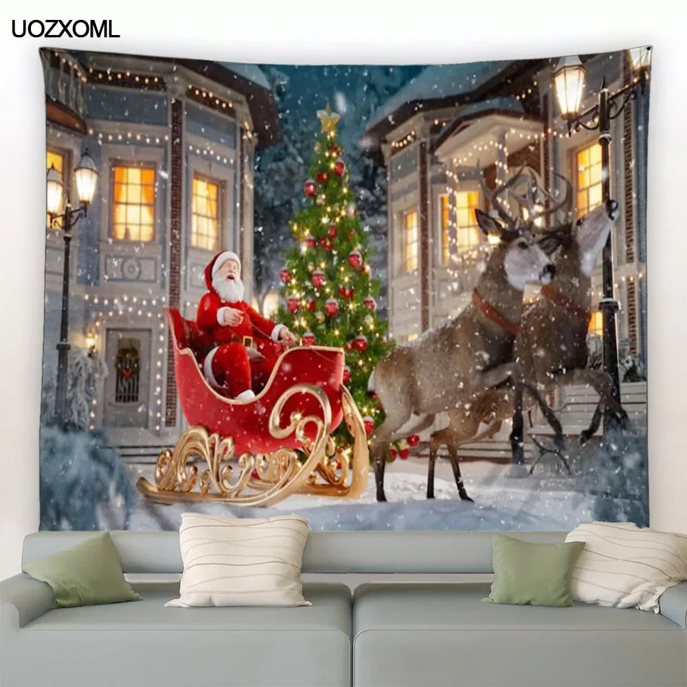 Christmas Tapestry Santa Clause Gifts Winter Castle Snow Landscape Oil