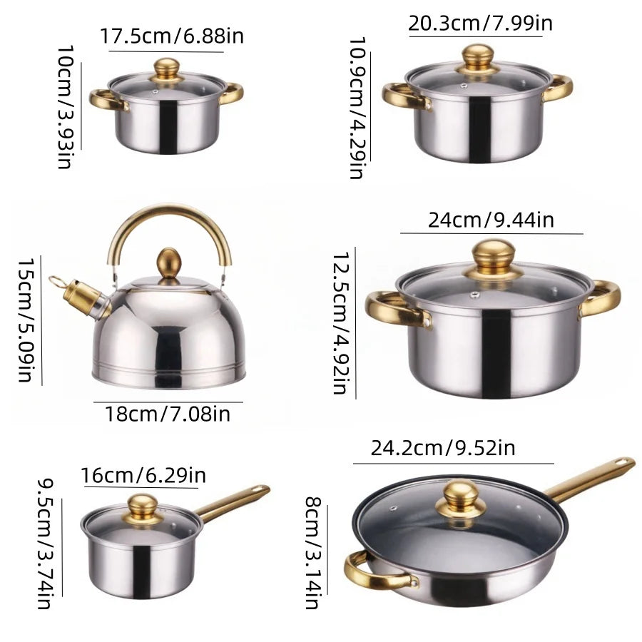Thickened stainless steel cookware set, twelve piece set