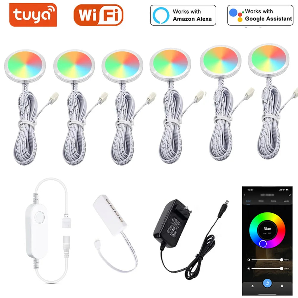 DC12V Tuya WIFI RGB LED Under Cabinet Light Dimmable Puck Light Festival