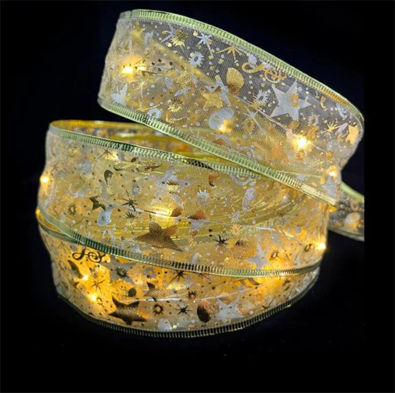 1-10m 2024 Christmas Ribbon Fairy Light String Merry Christmas Decorations