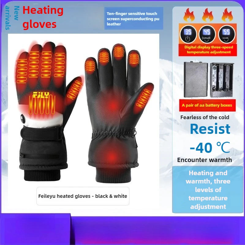 2025 Smart Heated Ski Gloves USB Recharge 3-Heat Carbon Fiber Waterproof