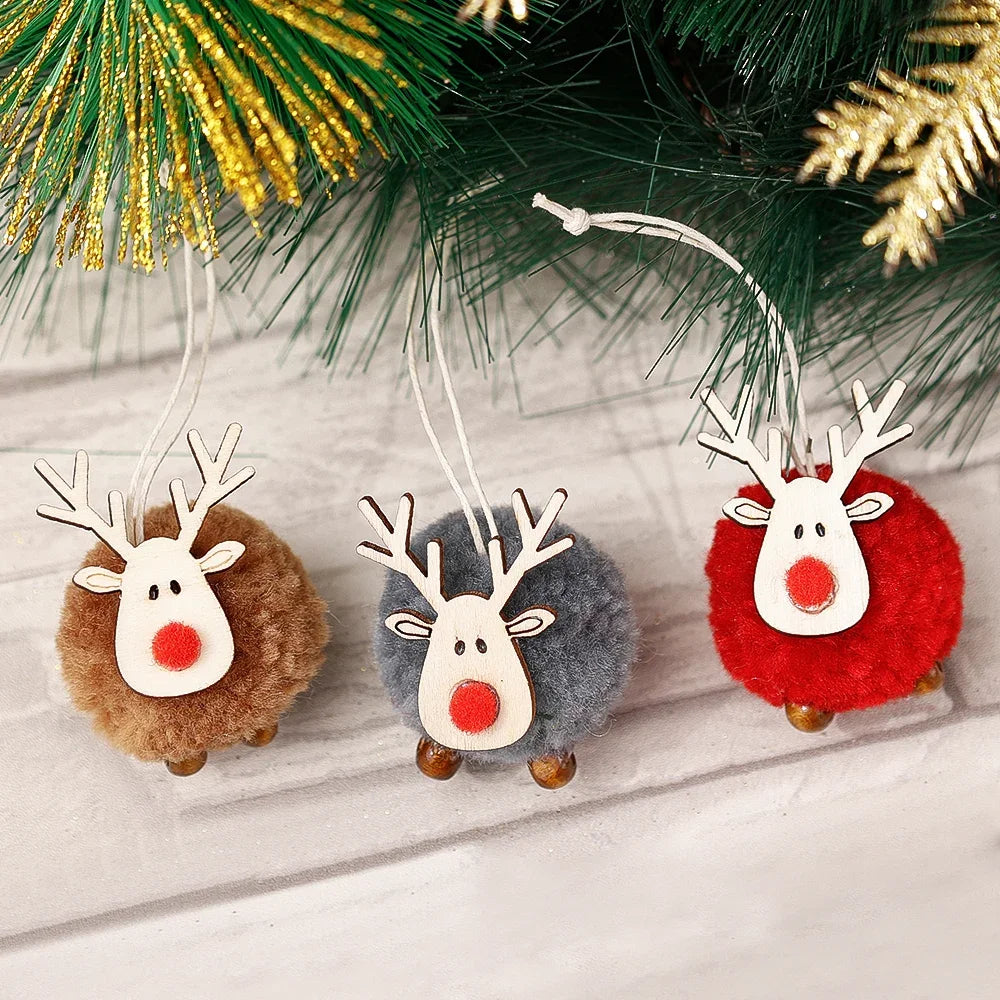 20/1Pcs Christmas Felt Wooden Elk Hanging Ornaments Cute Reindeer Xmas