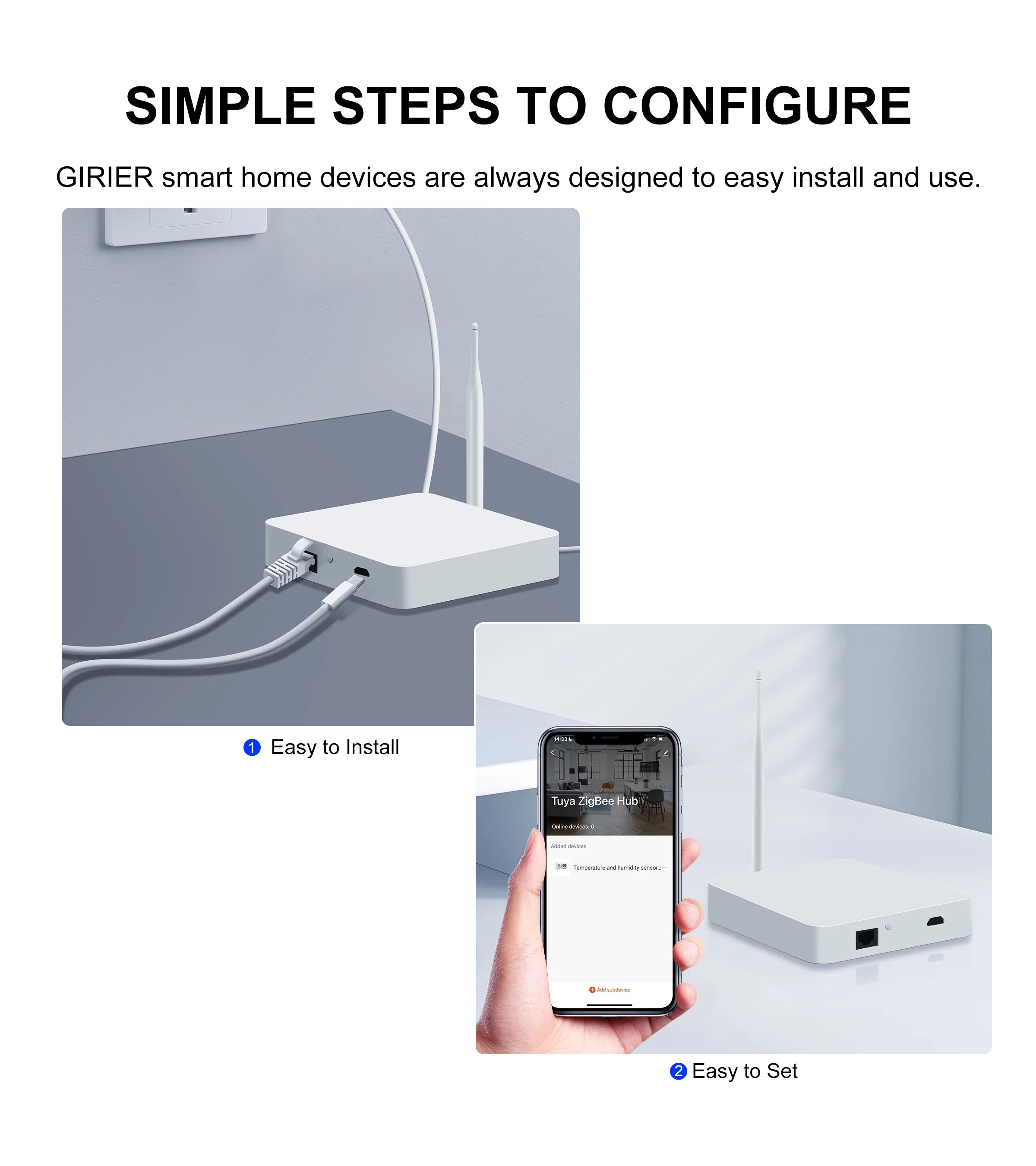 GIRIER Tuya ZigBee Gateway Hub with Antenna Smart Gateway