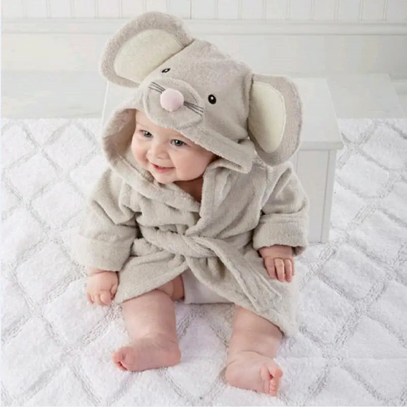 Cotton Baby Robe Bath Towel Cartoon Hoodies Infant Girls Boys Sleepwear