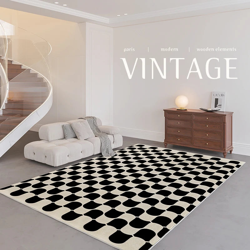 French Retro Rugs for Bedroom Checkerboard Living Room Decoration