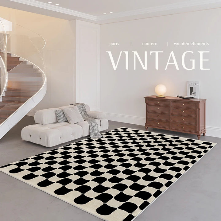 French Retro Rugs for Bedroom Checkerboard Living Room Decoration