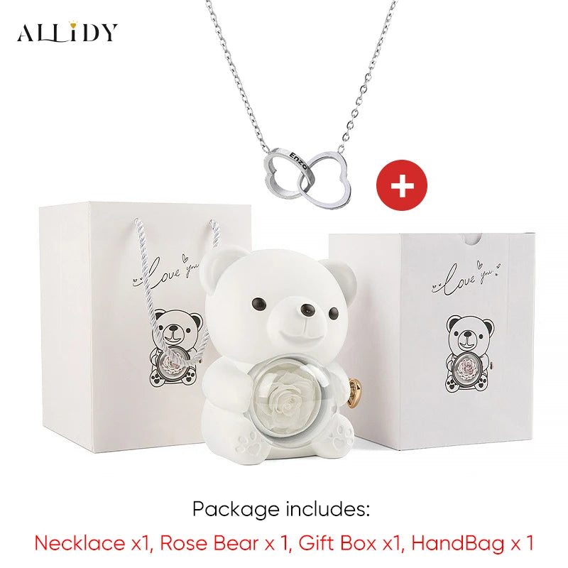 2025 Hot Eternal Rose Teddy Bear Gift Box with Custom Necklace Jewelry Set