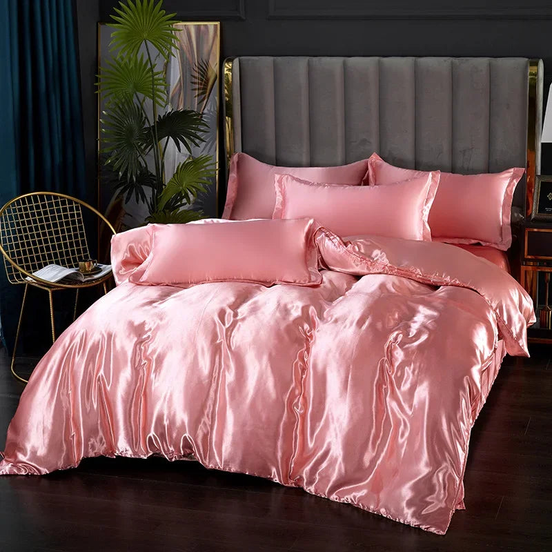 Silk Bedding Set with Duvet Cover Bed Sheet Pillowcase Luxury