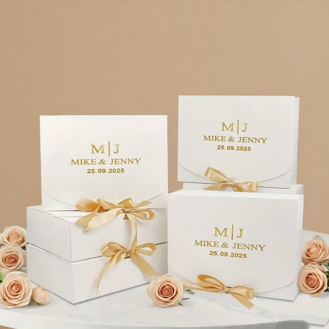 5PCS Customizable Wedding Favor Gift Boxes with gold stamping logo