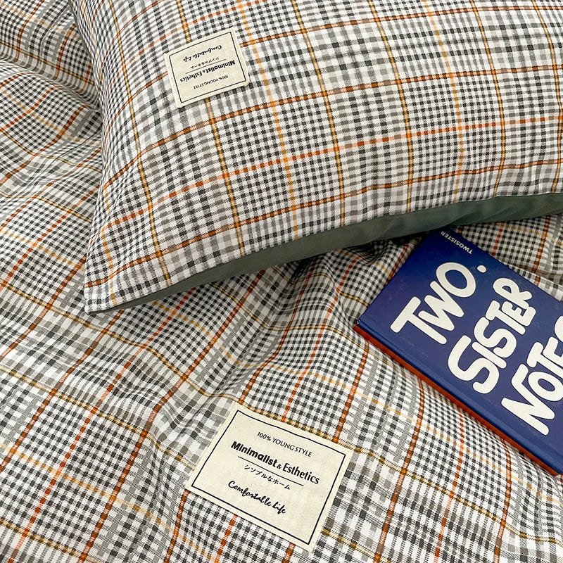 Nordic Plaid Pattern Wash Cotton Bedding Set Duvet Cover Pillowcase
