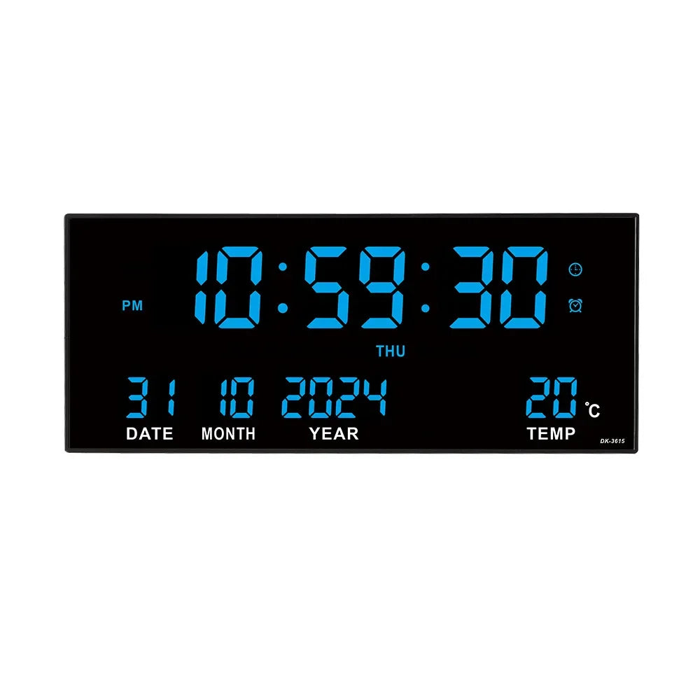 Digital Large Wall Clock Alarm Temperature Date Calendar Display