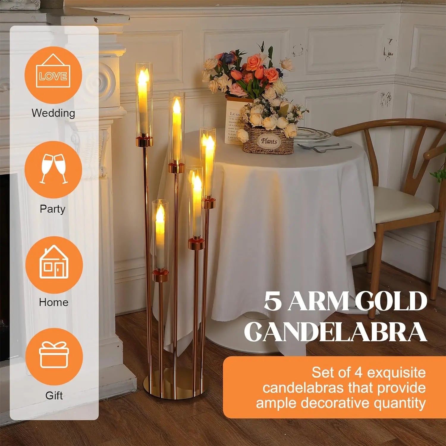 Floor Candelabra 5 Arm 42.5'' Tall Gold Candle Holder