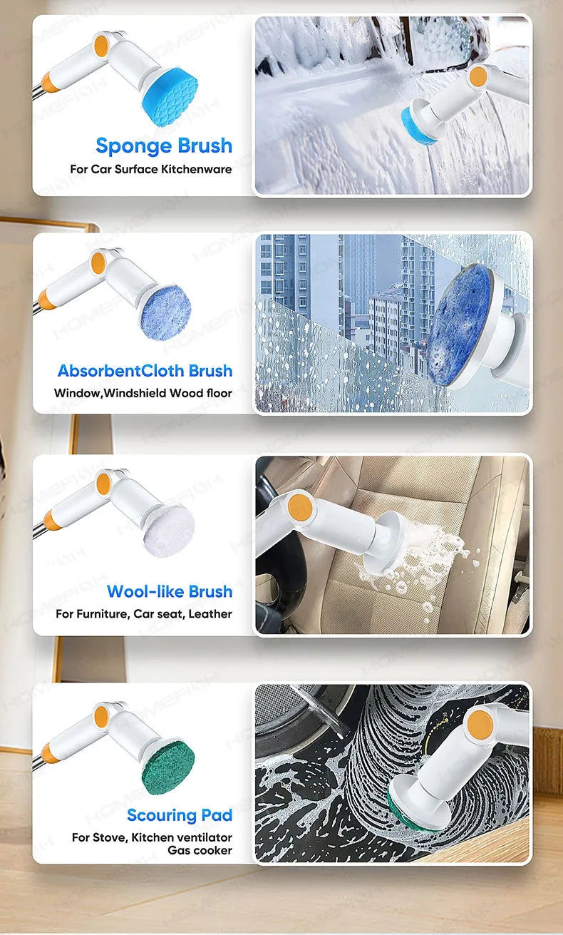 HOMFISH 2025 NEW 8-in-1 Electric Spin Scrubber Wireless Cleaning Brush