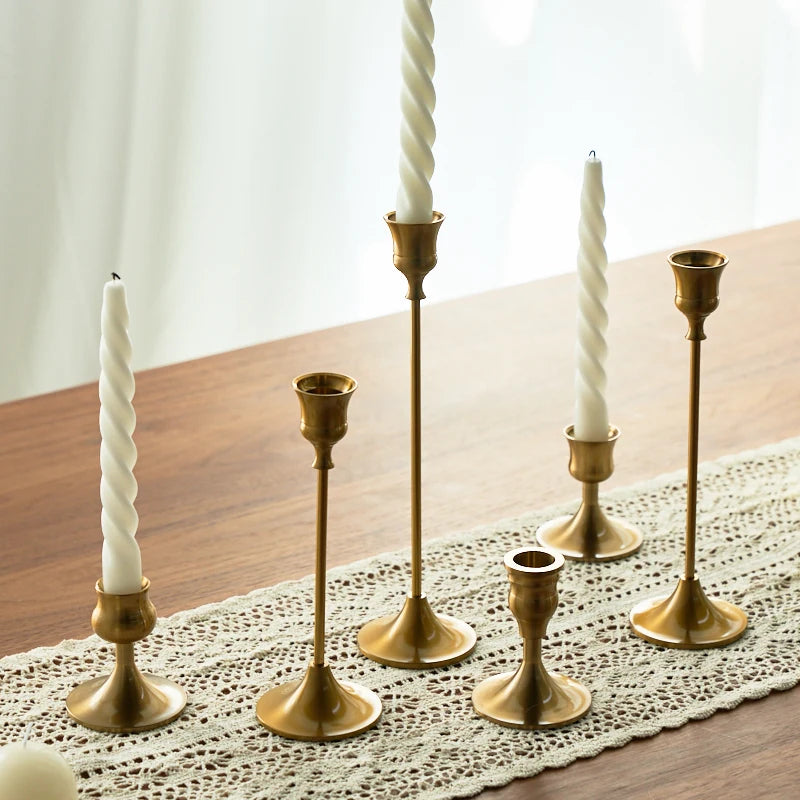 3pc Candlestick Holders Kit Brass Gold Candlestick Set