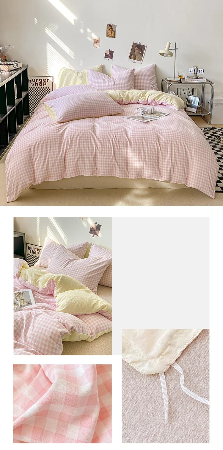 Skin-friendly Quilt Cover Plaid Style Duvet Covers Double Side Bed Cover