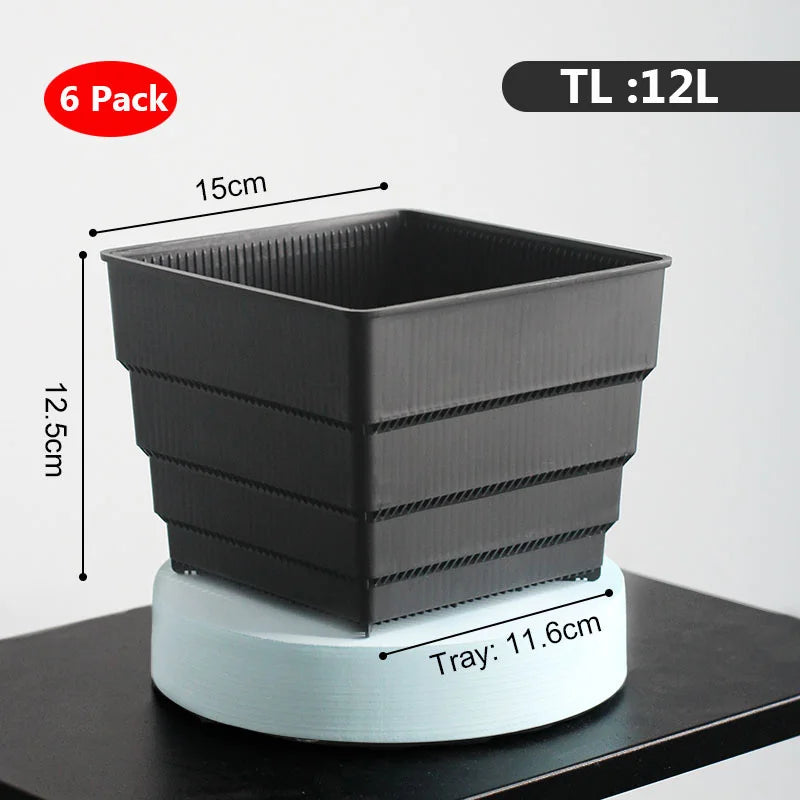 6 Pack Square Succulent Pots - Air Prunning Plastic Planters for Cactus