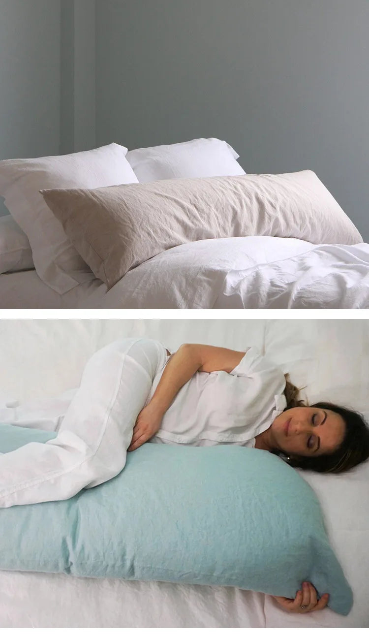 Double Long Pillowcase 100% Pure Linen Pillow Case Euro Sham for Bed