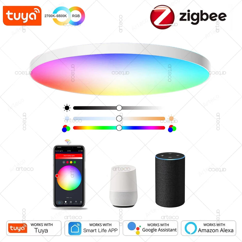 24W 40W Zigbee Smart Ceiling Led Lights RGB CW Tuya APP Control