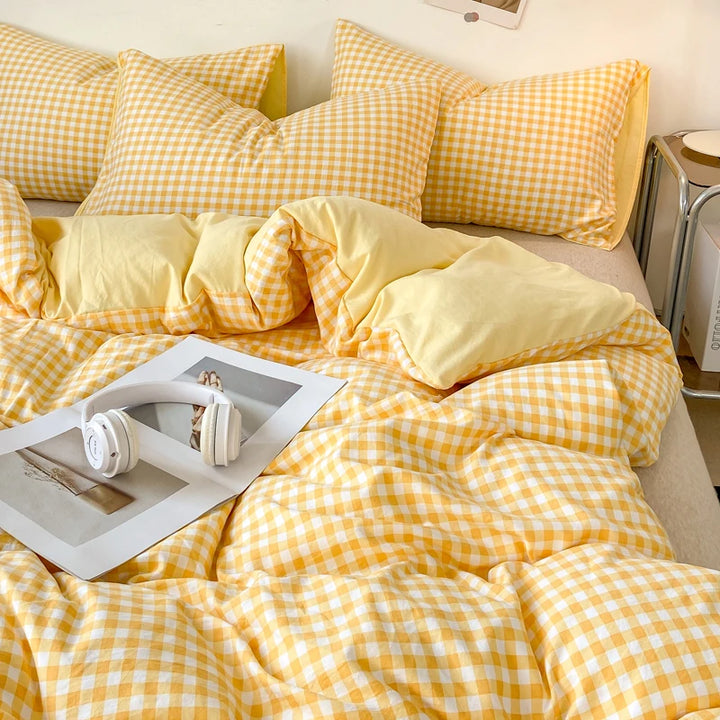 Skin-friendly Quilt Cover Plaid Style Duvet Covers Double Side Bed Cover