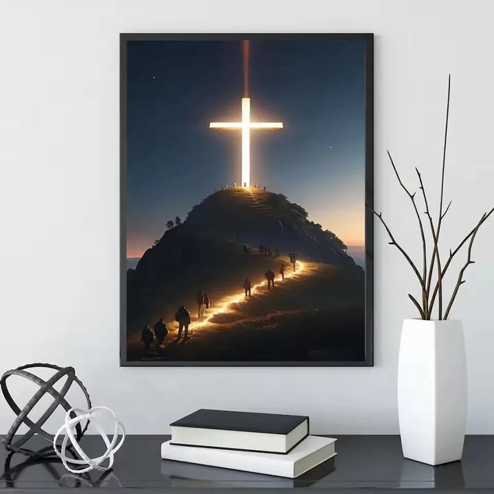 Modern Christian Cross on The Top of The Mountain Wall Art Canvas Painting Jesus