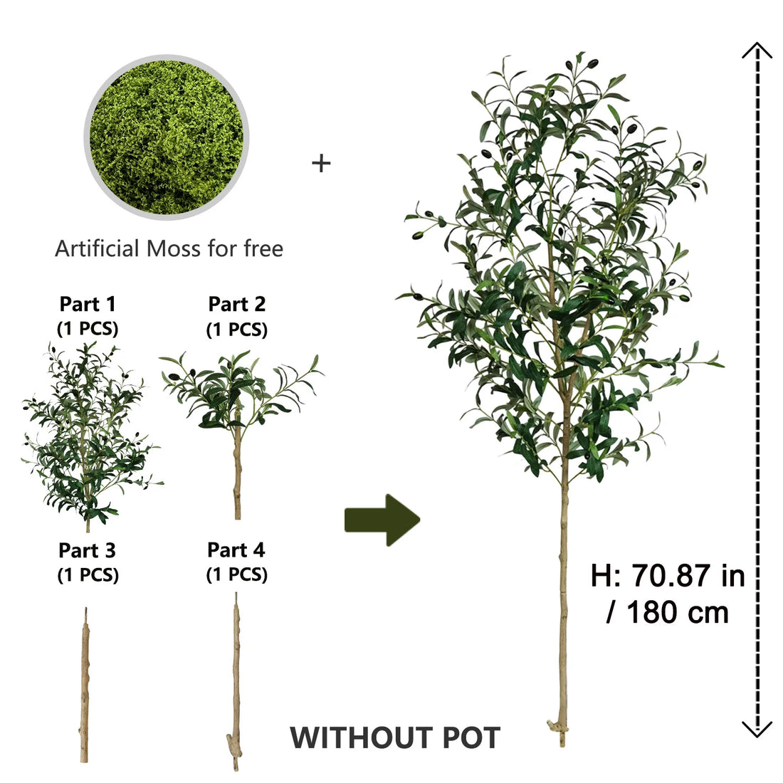 120-180CM Artificial Olive Tree Branch Without Pot Modern Minimalist Fake Plant